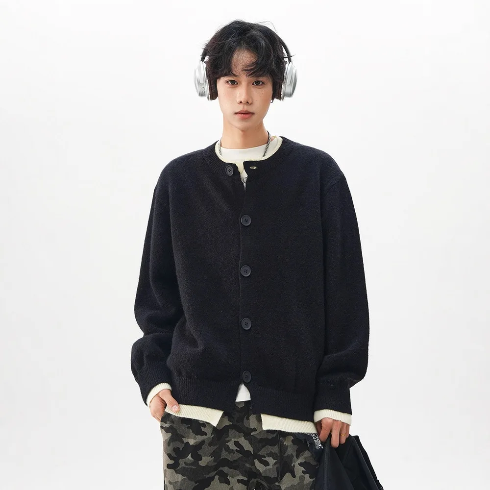 

American Retro College Style Fake Two-piece Cardigan Sweater Knitted Sweater for Men and Women Lazy Loose Couple Jacket Trendy