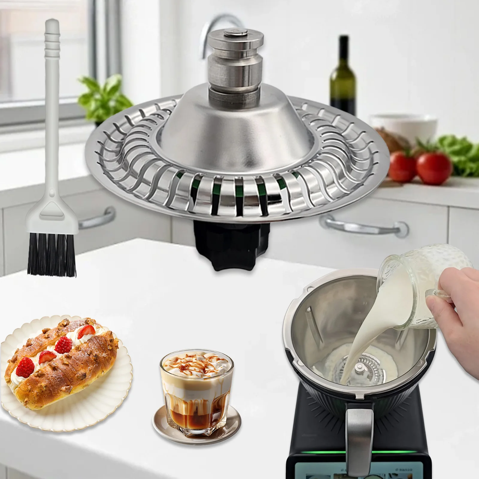 مرفق رغوة الحليب متوافق مع Thermomix TM7 للرغوة الساخنة والباردة-كابتشينو-لاتيه آرت-ميلك شيك-خبز الحلوى #1