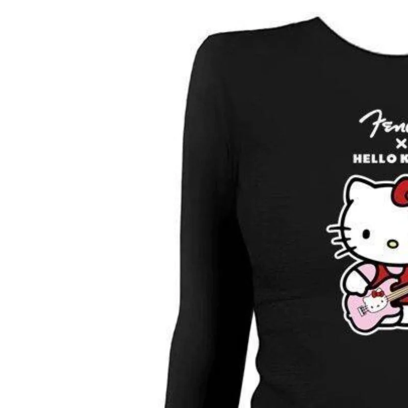 Sanrio hello kitty americano retro doce picante menina dos desenhos animados gato impressão manga comprida camiseta feminina kawaii anime moda casual conjunto