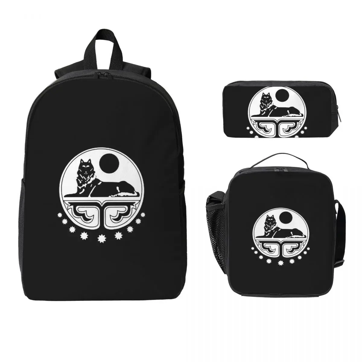 

Blackout Chechen Borz Logo Backpack Boys Girls BookBag School Bag Computer Shoulder Bags 3ps Insulated Lunch Bag Pencil Case