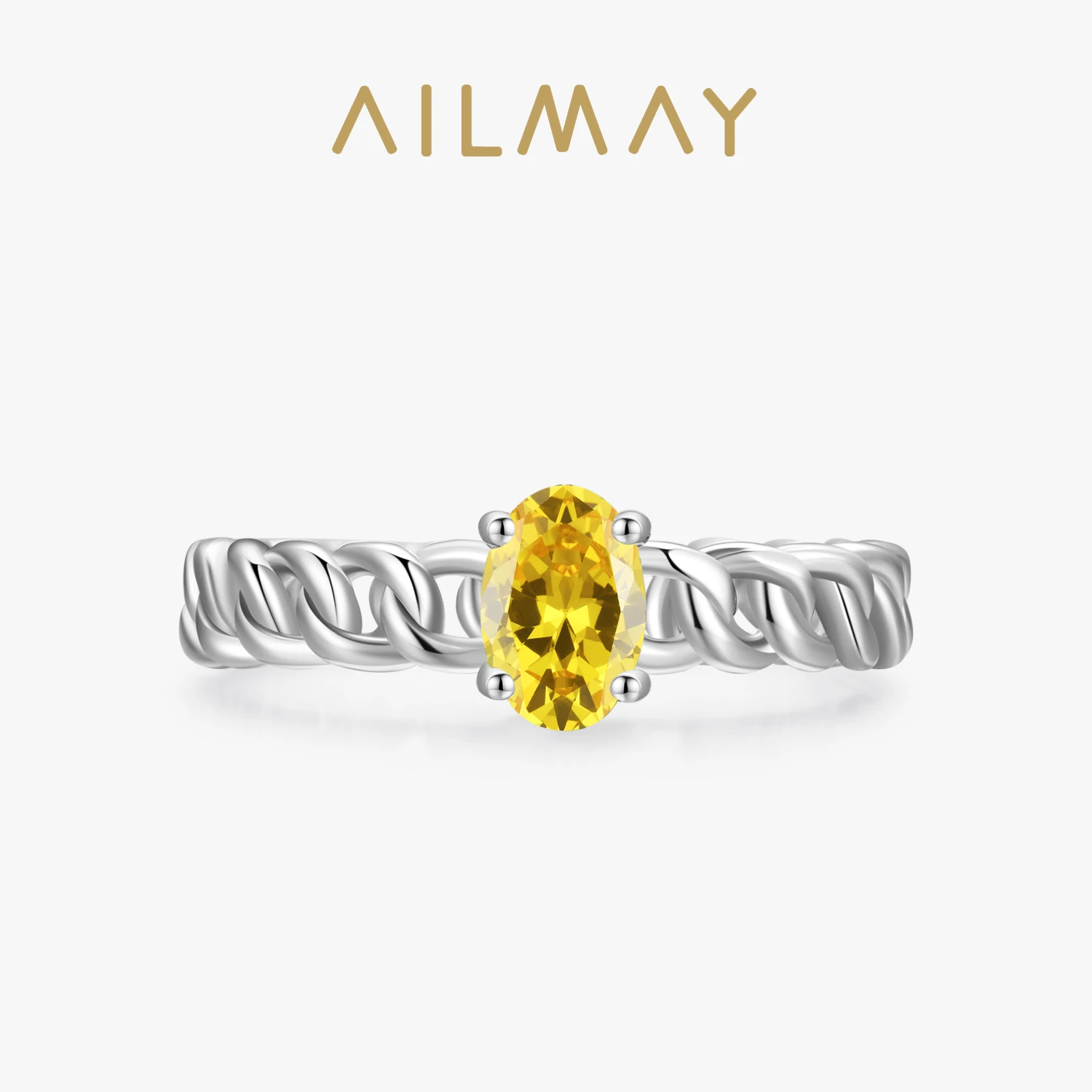 

Ailmay Solid 925 Sterling Silver Exquisite Luxury Yellow Clear Zircon Finger Ring For Women Wedding Engagement Jewelry Gift