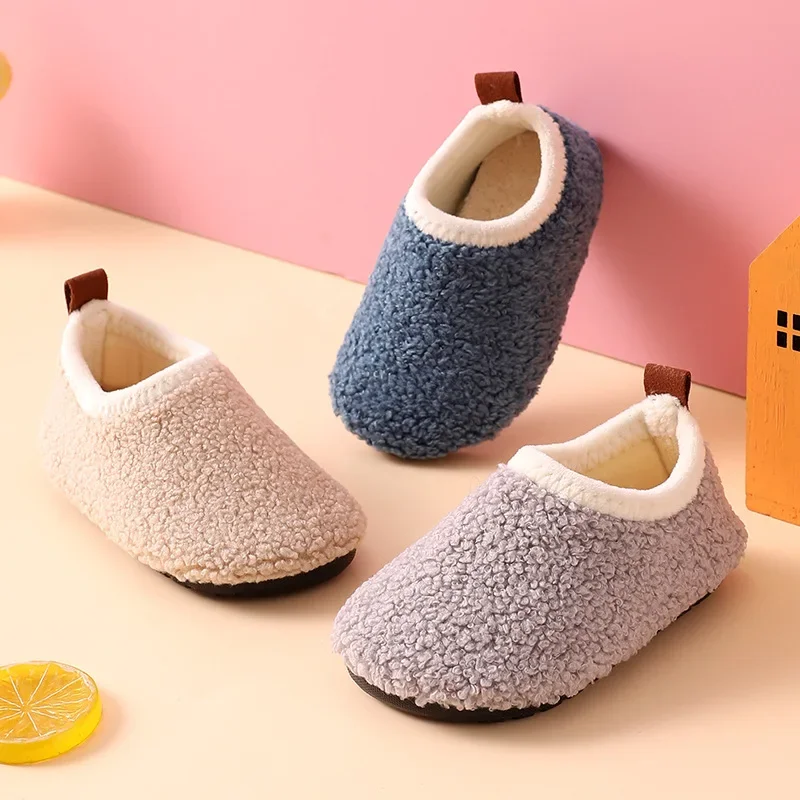 

Children Cotton Slippers Solid Warm Kids Winter Home Shoes Boys Girls Plush Floor Shoes Indoor Soft Sole Anti-slip Cotton Shoes