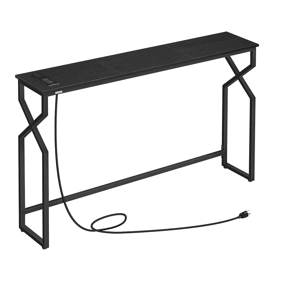 

Console Sofa Table, 44.9"" Entryway Table With Power Station, Narrow Couch Table With Usb Ports And Outlets, Metal Frame, For
