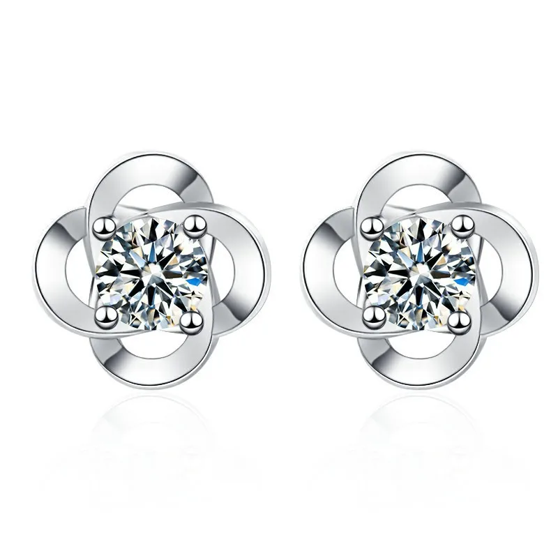 

925 Sterling Silver Earrings Four-leaf Clover Zircons Earrings Ladies Fashion Simple Birthday Wedding Anniversary Jewelry Gift