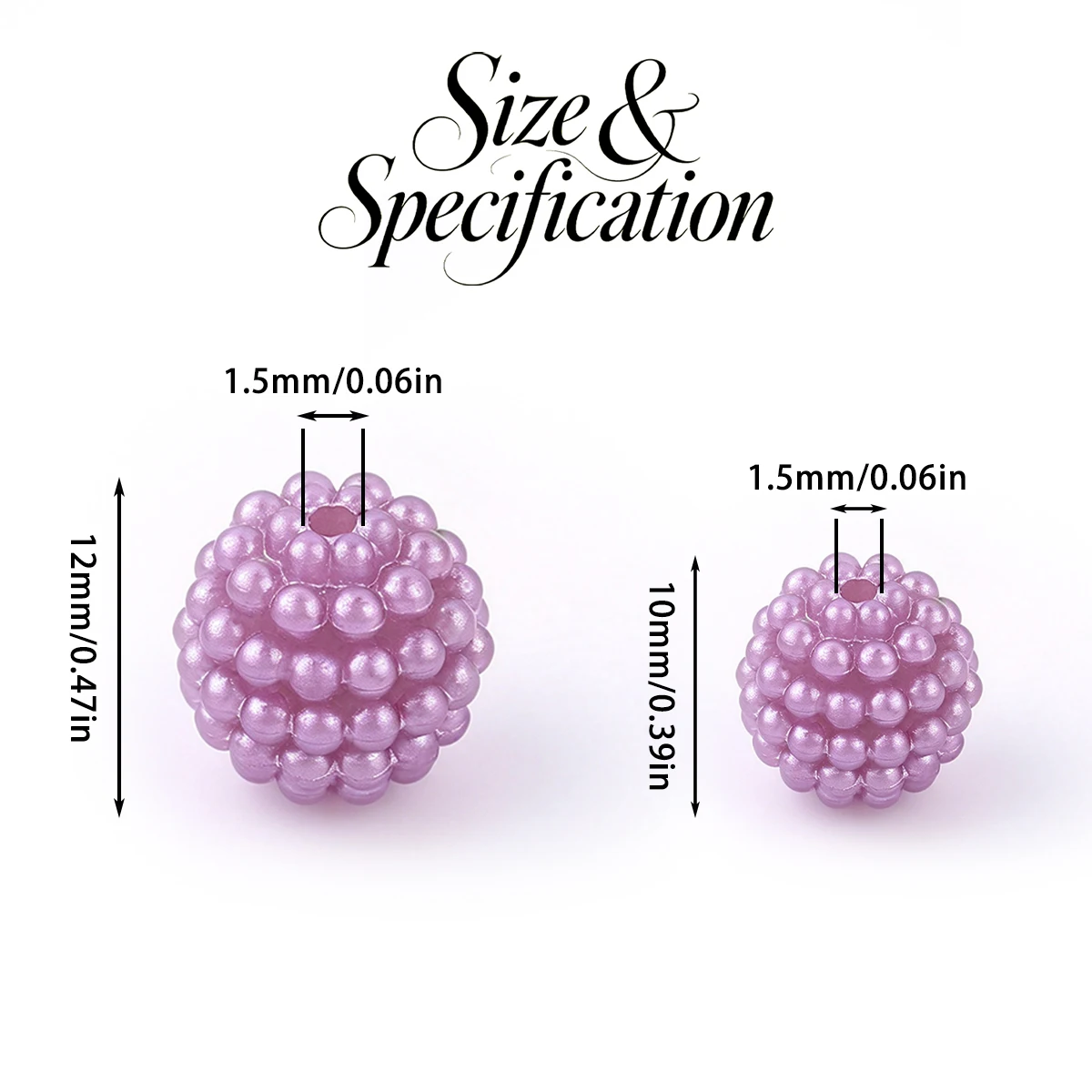 10/12mm 30/50Pcs Light Purple Round Bayberry Acrylic Loose Beads for Jewelry Making Bracelet Necklace Keychain DIY Accessories
