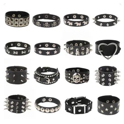 Fashion Star Skull Spike Bracelet Punk Rock Heart Bracelet Black Studded Pu Leather Bracelet for Men Women Man Jewelry Gift