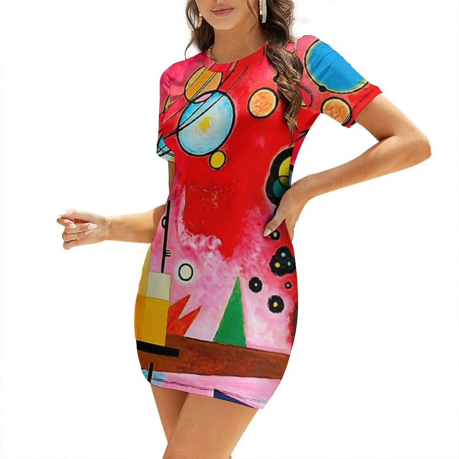 Kandinsky - Heavy Red Short Sleeved Dress women's summer clothing 2025 Womens dresses women's summer dresses 2025 Dress