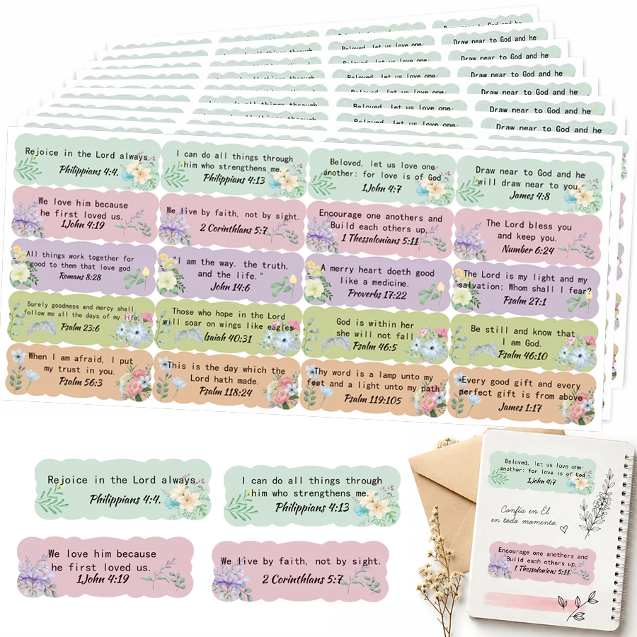 200 Pcs Bible Verse Stickers, Christian Scripture Quote Labels, 20 Designs Floral Faith Stickers for Journals