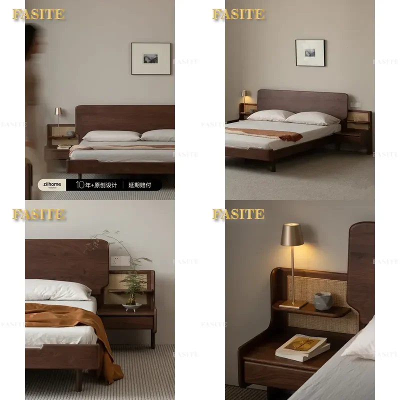 For Black Walnut Solid Wood Bed Frame Upgraded Slat Support Double Size High Box Storage Grand View Bedroom