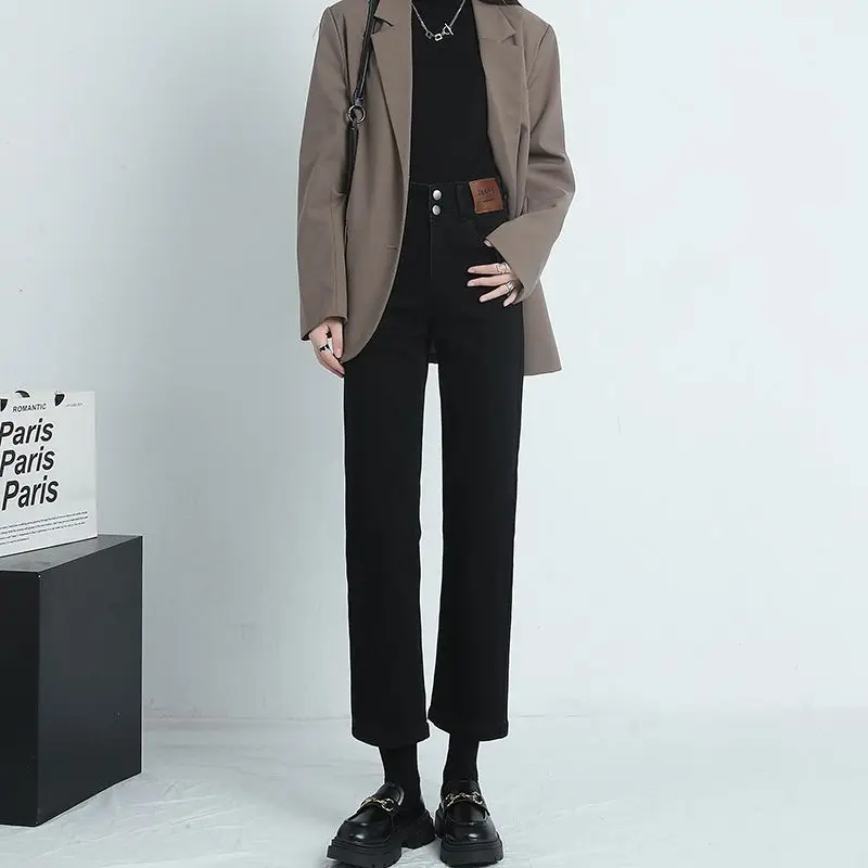 Spring 2024 New Women's Straight-leg Jeans Petite Slimming High-waist Slim Fit Denim Pants Fashionable Narrow-leg Design