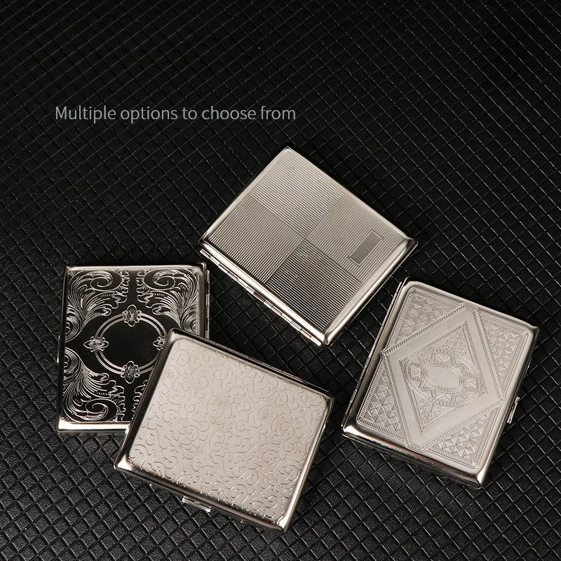 Vintage Ultra-thin Metal Engraved Cigarette Box Portable Men Flip Cover Iron Cigarette Case Holder, Christmas Gift for Boyfriend