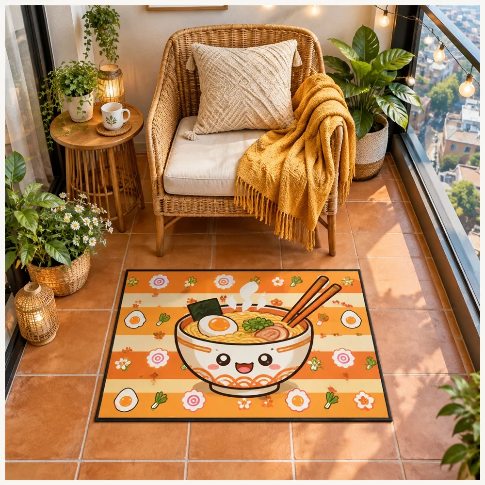 VIKAMA Anime Ramen Door Mat, Water Absorbent Non Slip Flannel Rug, Cute Anime Floor Mat for Reading Corner, Kids Room, Bedroom