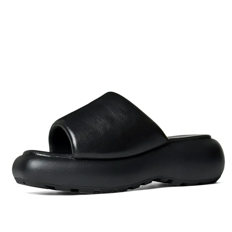 

Мужские тапочки из натуральной кожи на платформе 6 см, роскошные качественные брендовые уличные деловые тапочки ручной работы из натуральной кожи