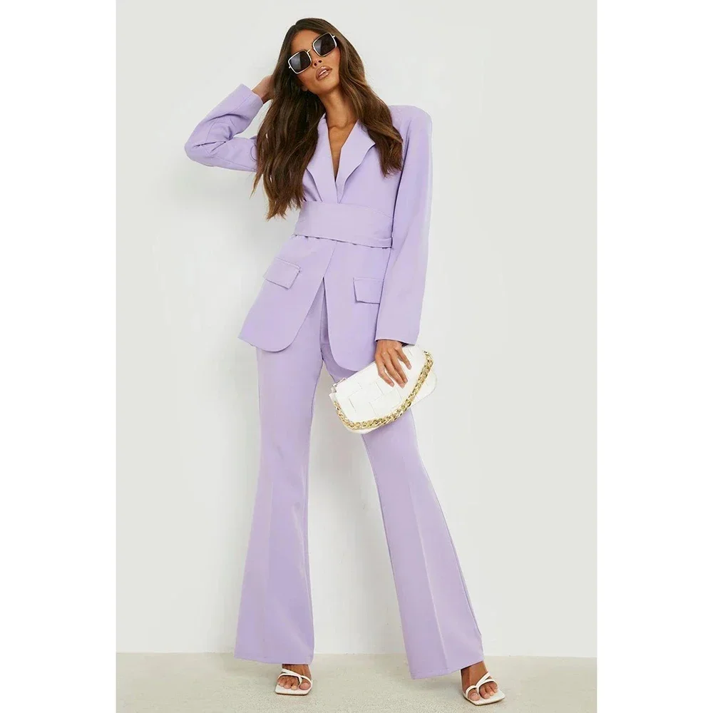 

New Fashion Purple Slim Fit Women Pants Suits Blazer Wide Leg Custom Made Office Lady Party Prom Set