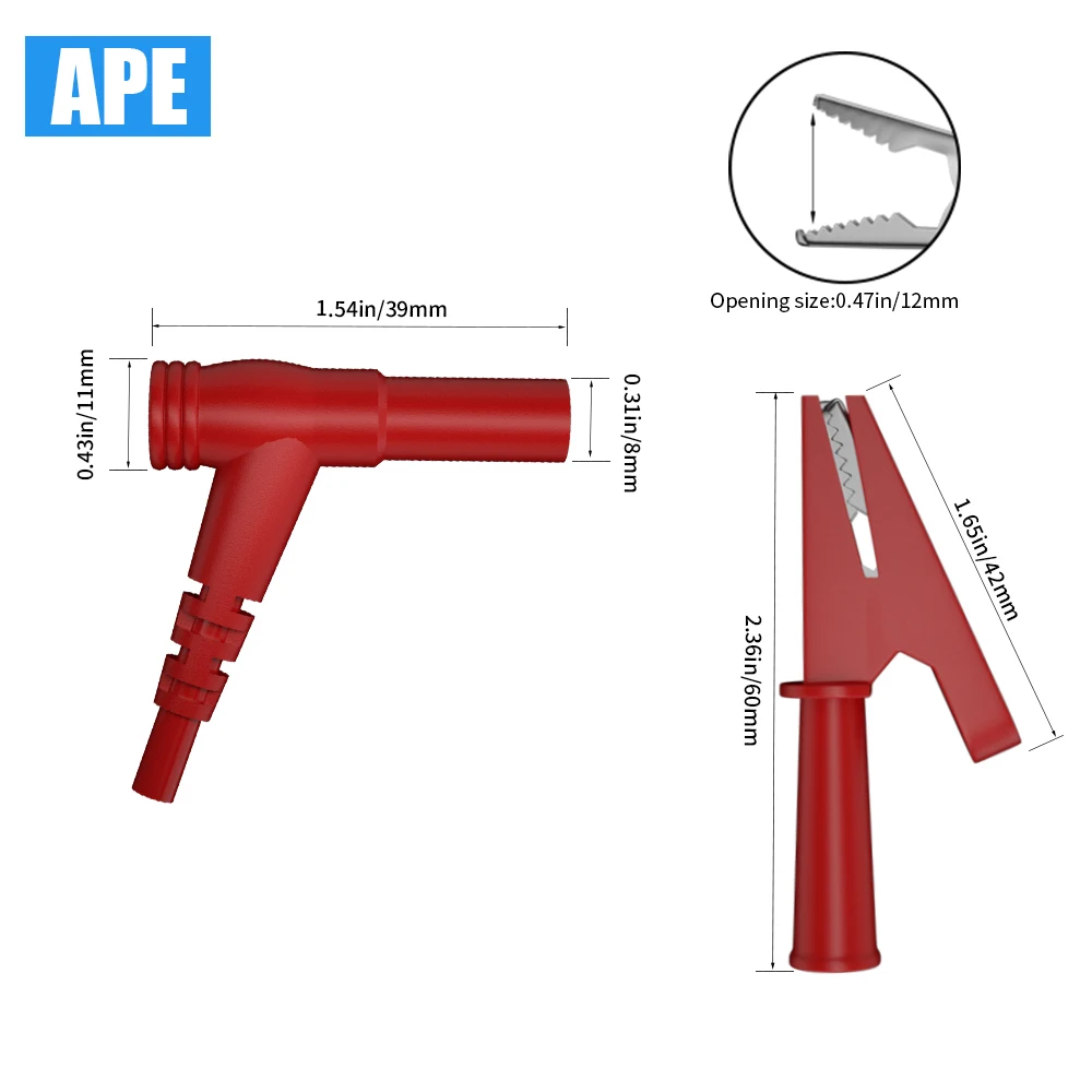 Male Plug to Alligator clip，Right Angle Test Leads, Fully Insulated Plug to Alligator Gels, Clamps, Copper Flexible Cable，tool