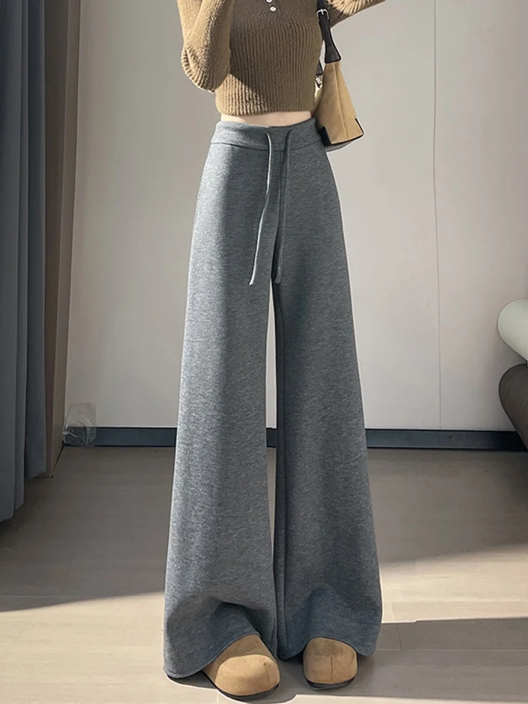 Pantaloni a Gamba Larga con Vita Alta e Fodera in Pile per Donna, Caldi e Comodi per Autunno e Inverno, Stile Casual e Vestibilità Ampia