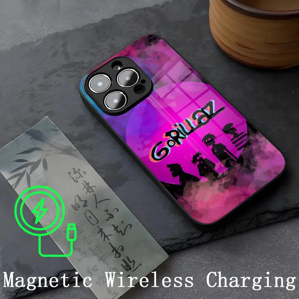 Gorillaz Cartoon Phone Case Strong Magnetism Glass For iPhone 14ProMax 15 13 12 15 11 Pro XS Max Plus Mini Coque