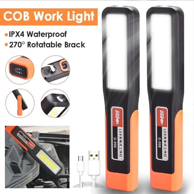 Nueva Lámpara COB LED 2026 para Mantenimiento de Automóviles, Linterna de Mano Recargable por USB, Lámpara Magnética de Emergencia para Mantenimiento y Camping