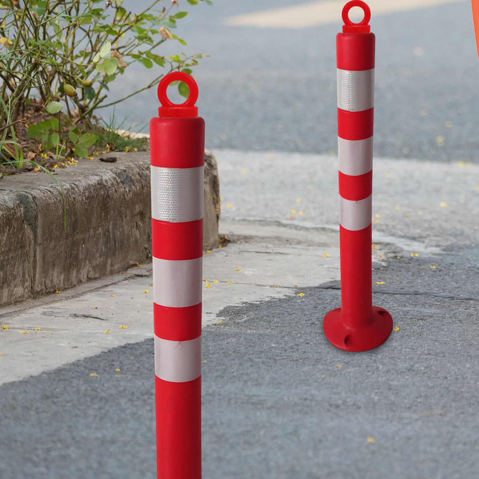 4 ชิ้นสีฟ้าสีดํา PE คําเตือนคอลัมน์หมวก Cones ความปลอดภัยการจราจรกรวยแถบสะท้อนแสงหัวเข็มขัดแหวนแผนที่สิ่งอํานวยความสะดวกอุปกรณ์เสริม