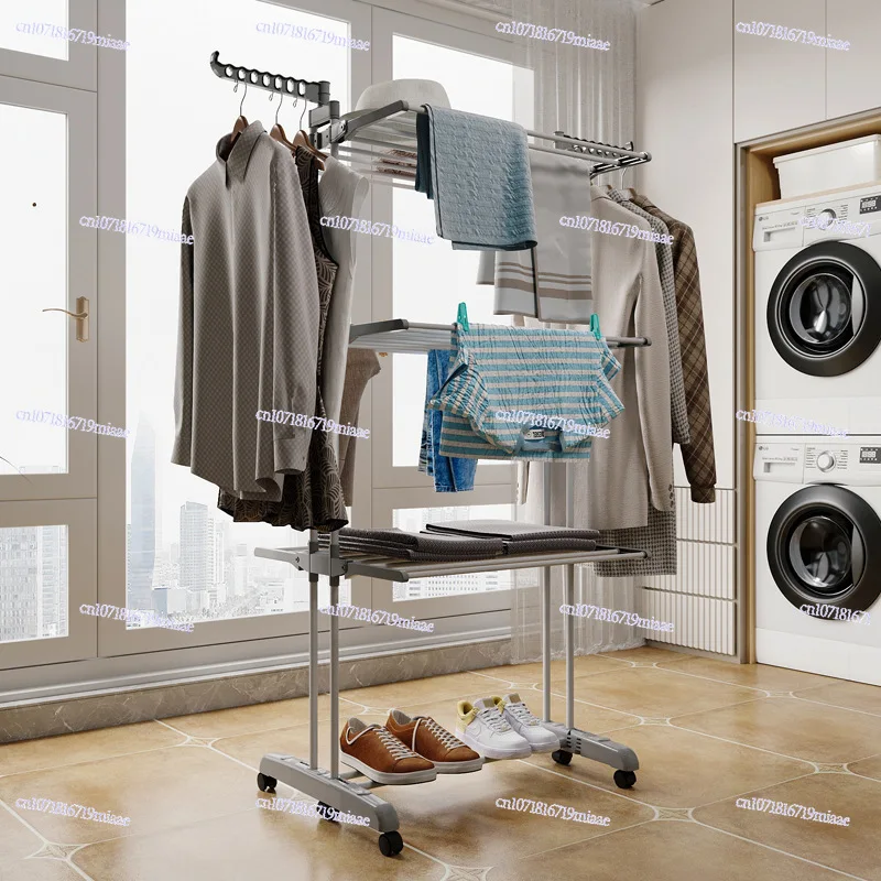 Indoor and Outdoor Floor-to-ceiling Airfoil Drying Rack, Three-layer Folding Drying Rack