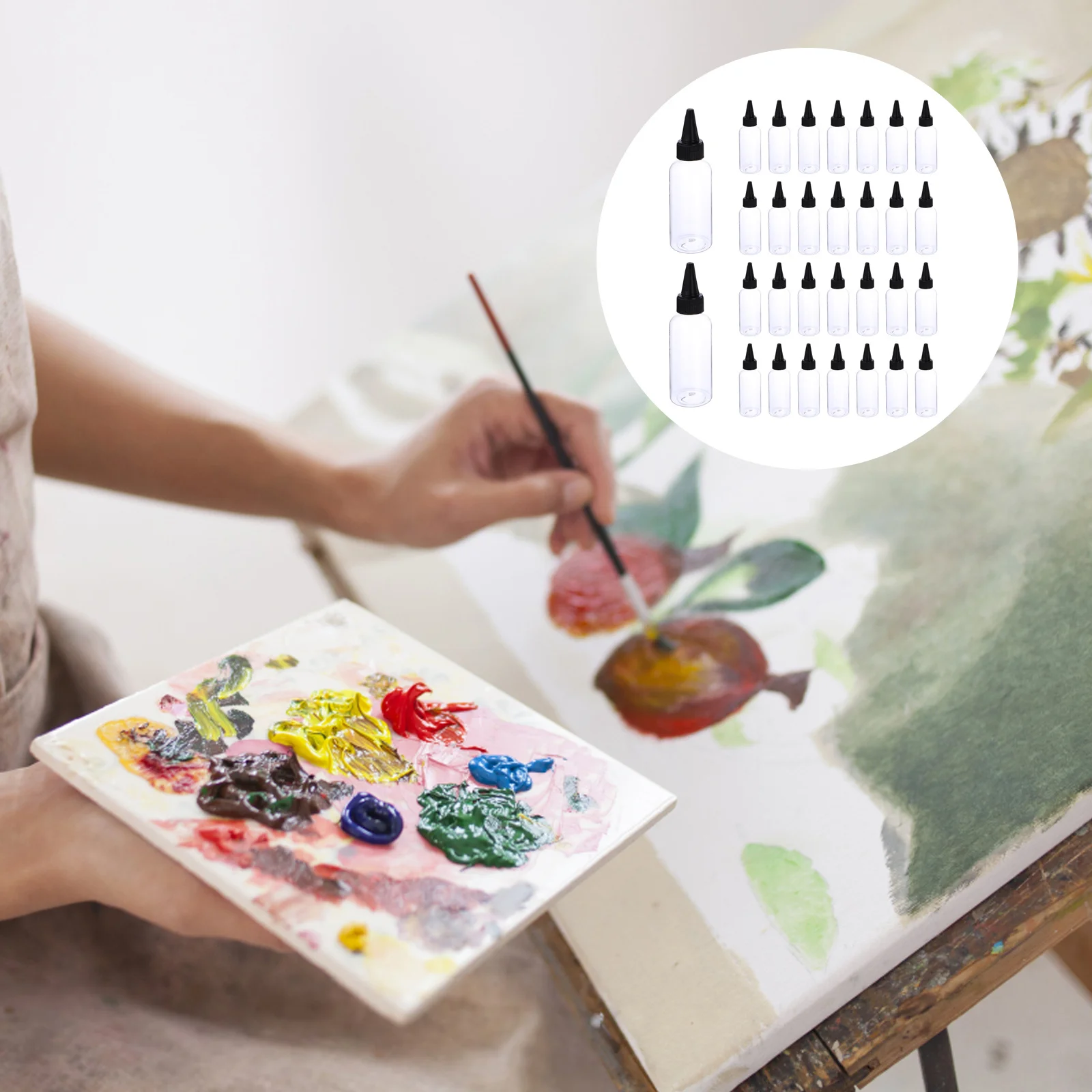 

30Pcs Pigment Bottle Transparent 60ml Clear Plastic Dispenser Bottles Lightweight Portable Liquid Container for Tattoos Ink