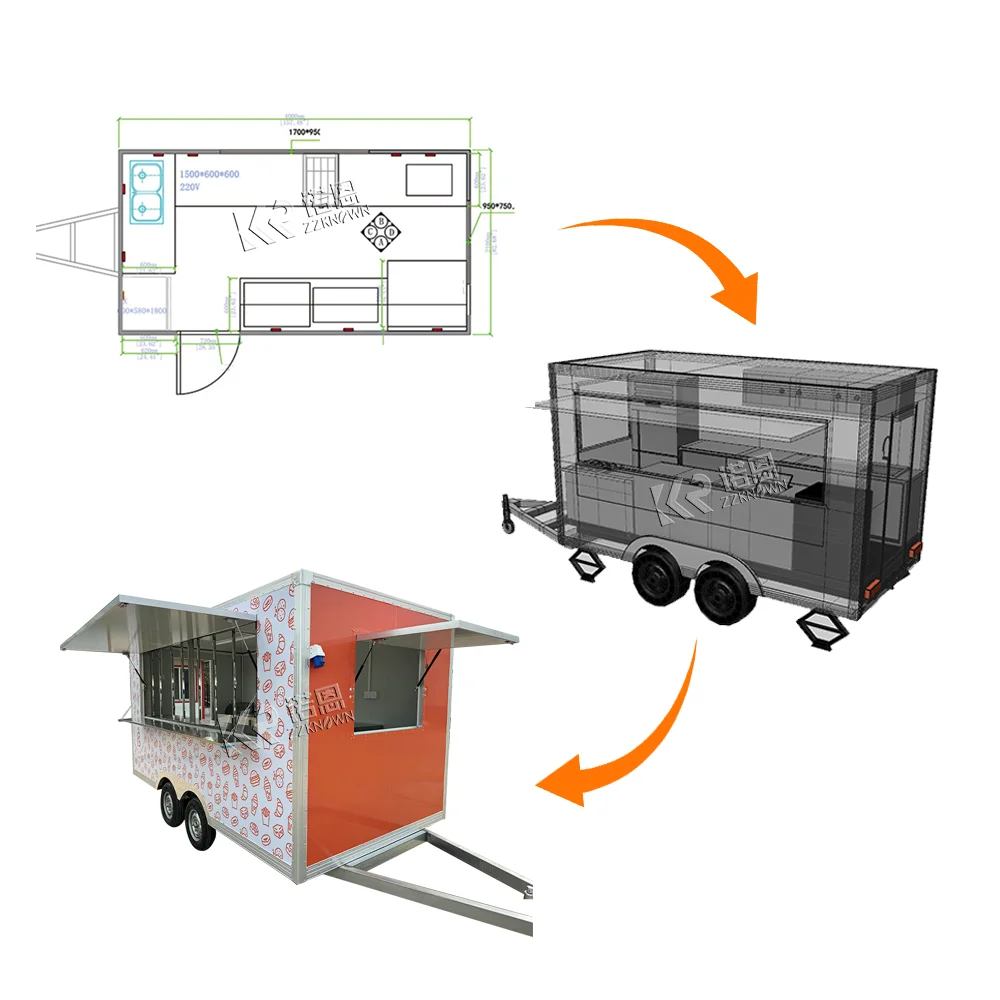 

Street Snack Truck Mobile Restaurant Custom Equipments Fast Food Trailer With Kitchen Coffee Kisok Concession Food Truck