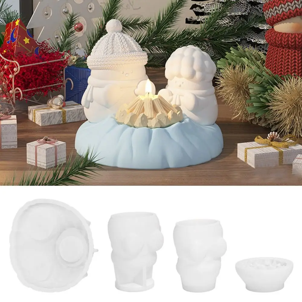 4pcs/set 3D Snowman Silicone Mold Soft Non-stick Crafts Gypsum Mold Cartoon Handmade Chocolate Candy Mold for Christmas Party