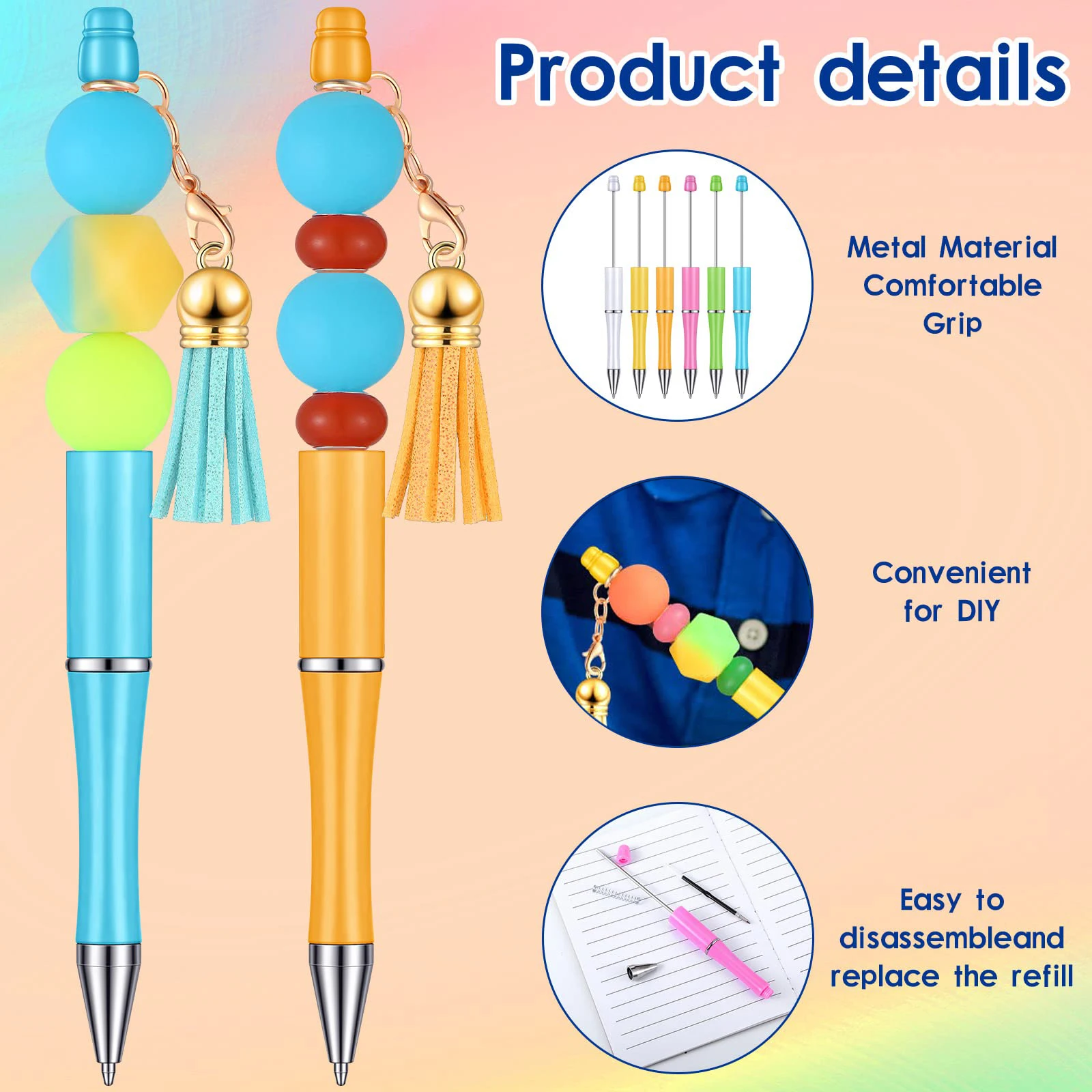 24Pcs Beaded Ballpoint Pen Ballpoint DIY Pens Manufacturers Beaded Plastic Beadable Pens Wholesale Student Gift