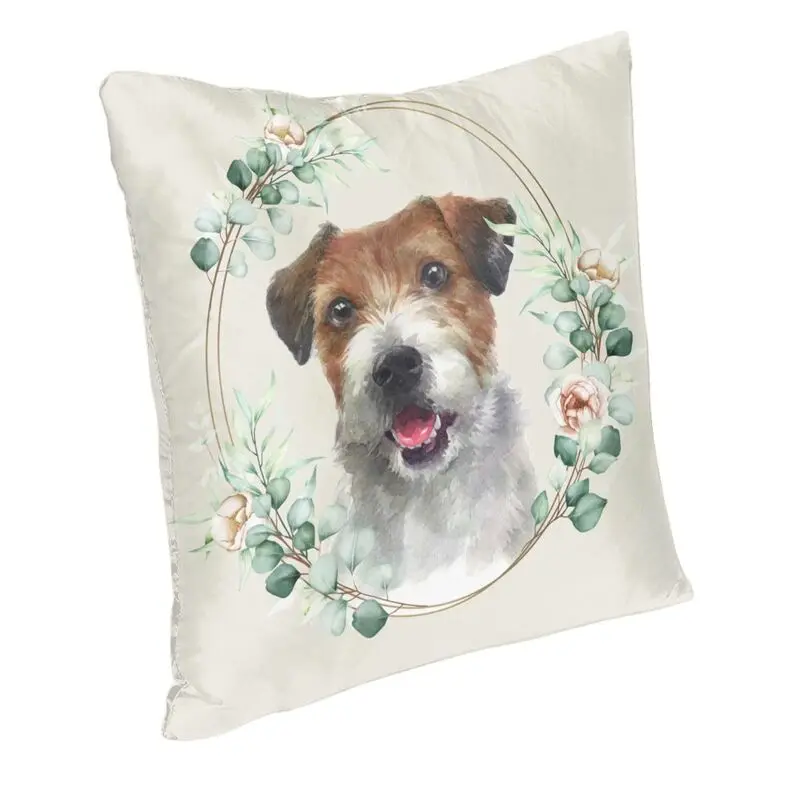 Jack Russell Terrier Dog In Floral Gold Wreath Cushion Cover Pet Lover Throw Pillow Case For Sofa Fashion Pillowcase Home Decor