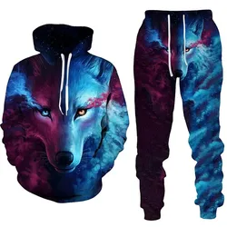 New Wolf Hoodie 3D Printed Hooded Suit Male Autumn Winter Casual Hooded Sweatshirt Sweatpants Tracksuits kids 2pc Set Sport Suit