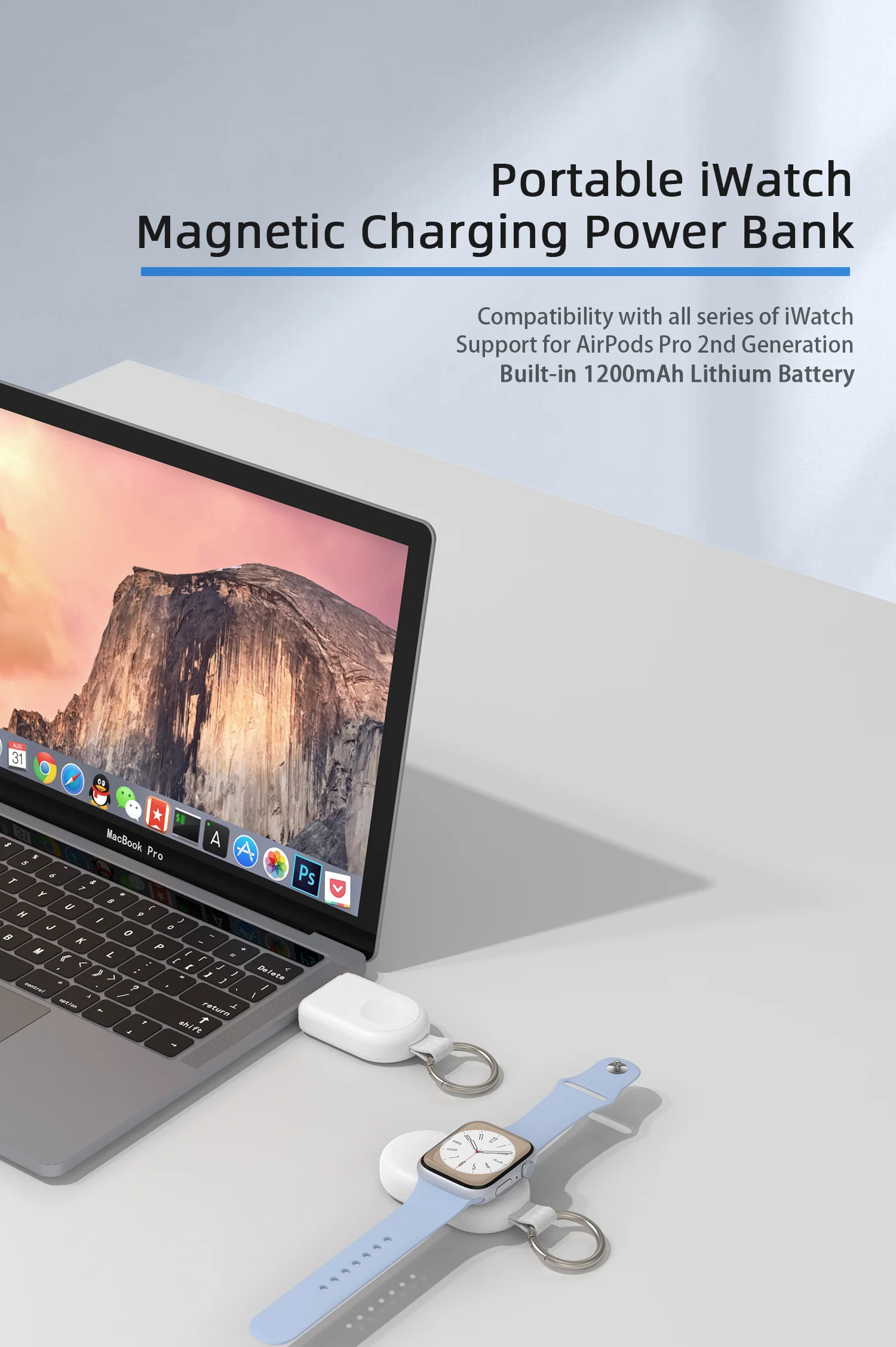 

Часы Беспроводное зарядное устройство power bank1200mah Совместимость с Watch Series 1 ~ 9 SE Ультра с разъемом питания