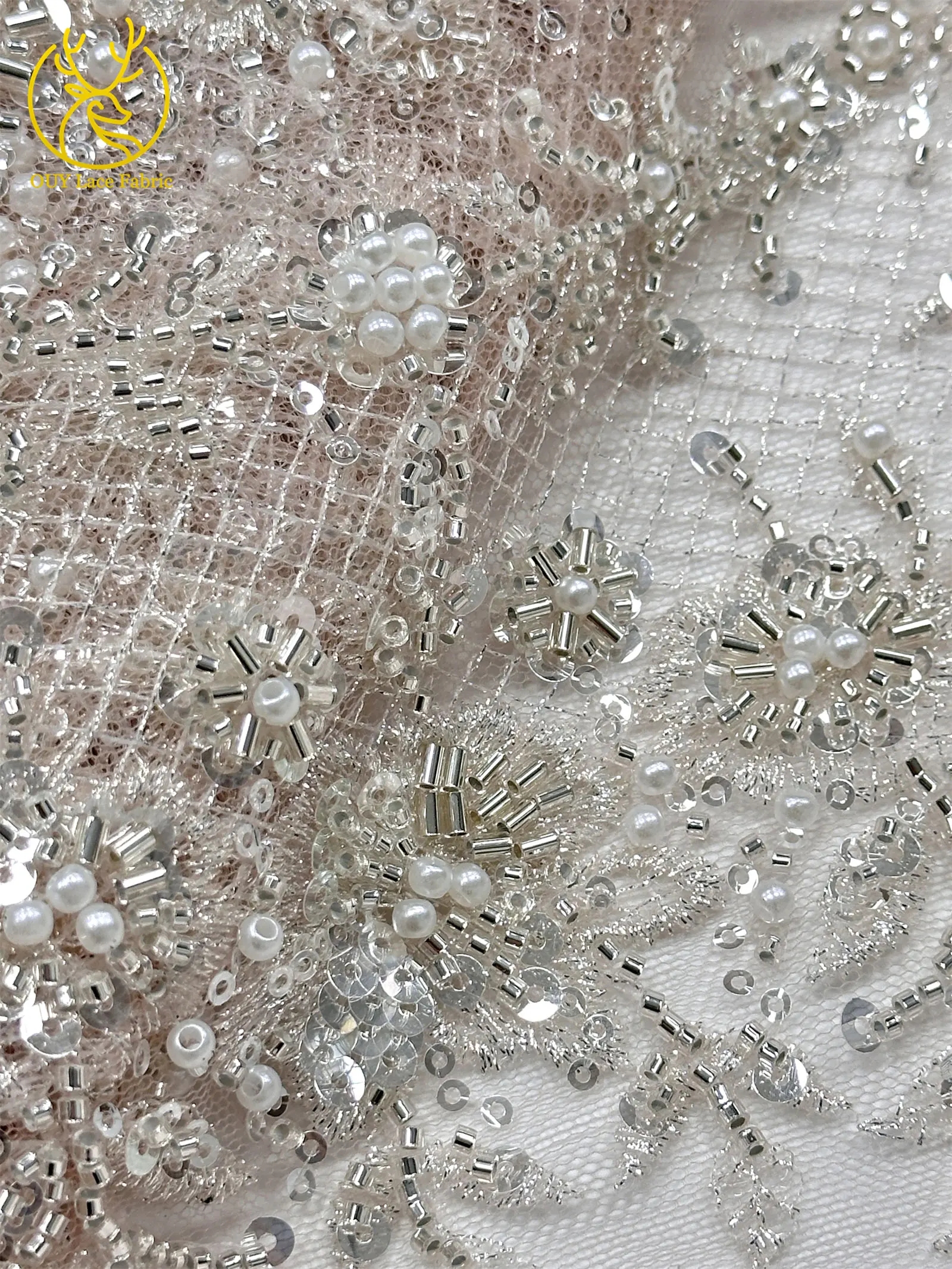 Modischer nigerianischer Brautkleidstoff mit Perlen und Spitze, 2026 neues Design, französische Netzspitze, afrikanischer Pailletten-Spitzenstoff für Hochzeitskleider zum Nähen – Detail 21