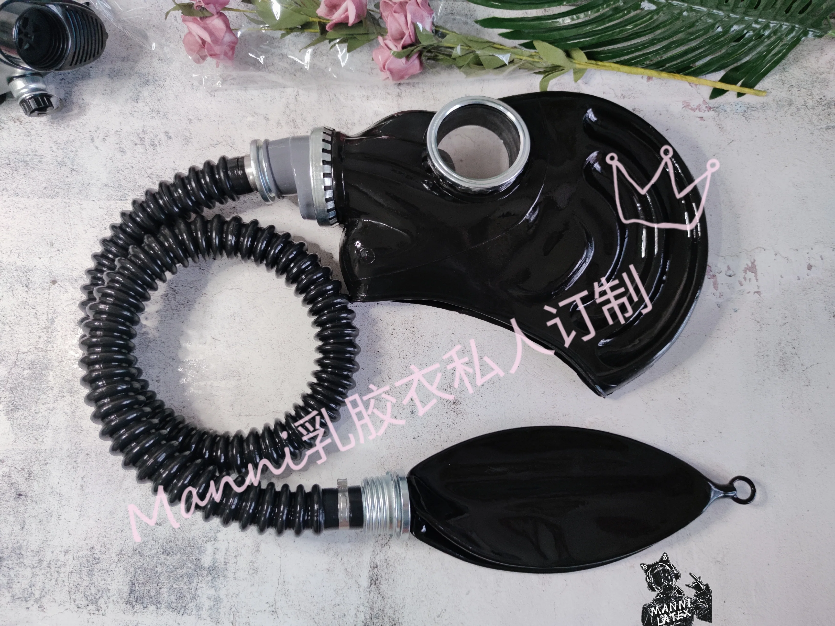 Latex gas mask cos accessories breathing bag suffocation rubber black all-inclusive headgear filter mask cosplay costumes