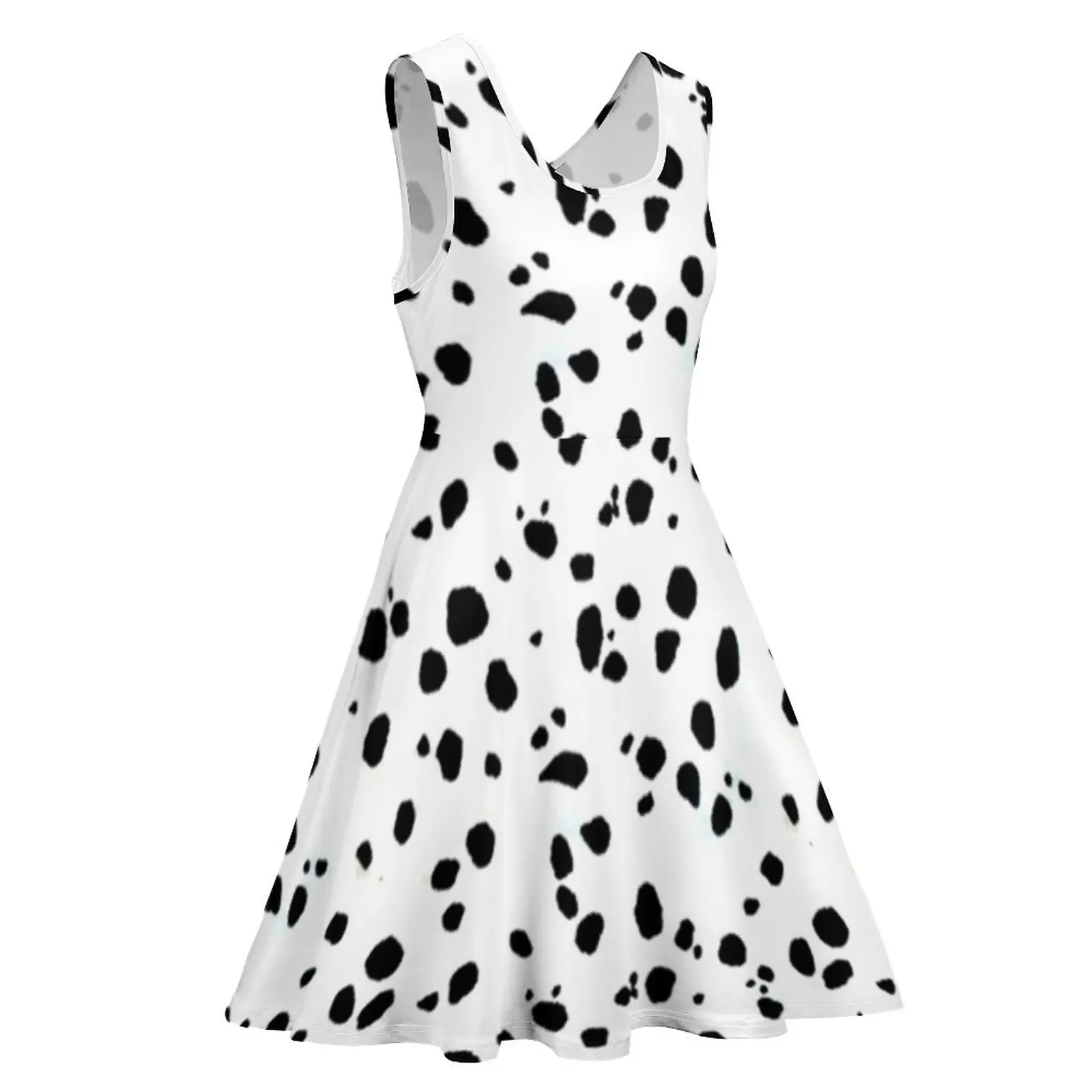 Abito con stampa cane dalmata a vita alta con macchie carine e puntini Abiti alla moda coreani Abito da skate alla moda Kawaii oversize da donna estiva