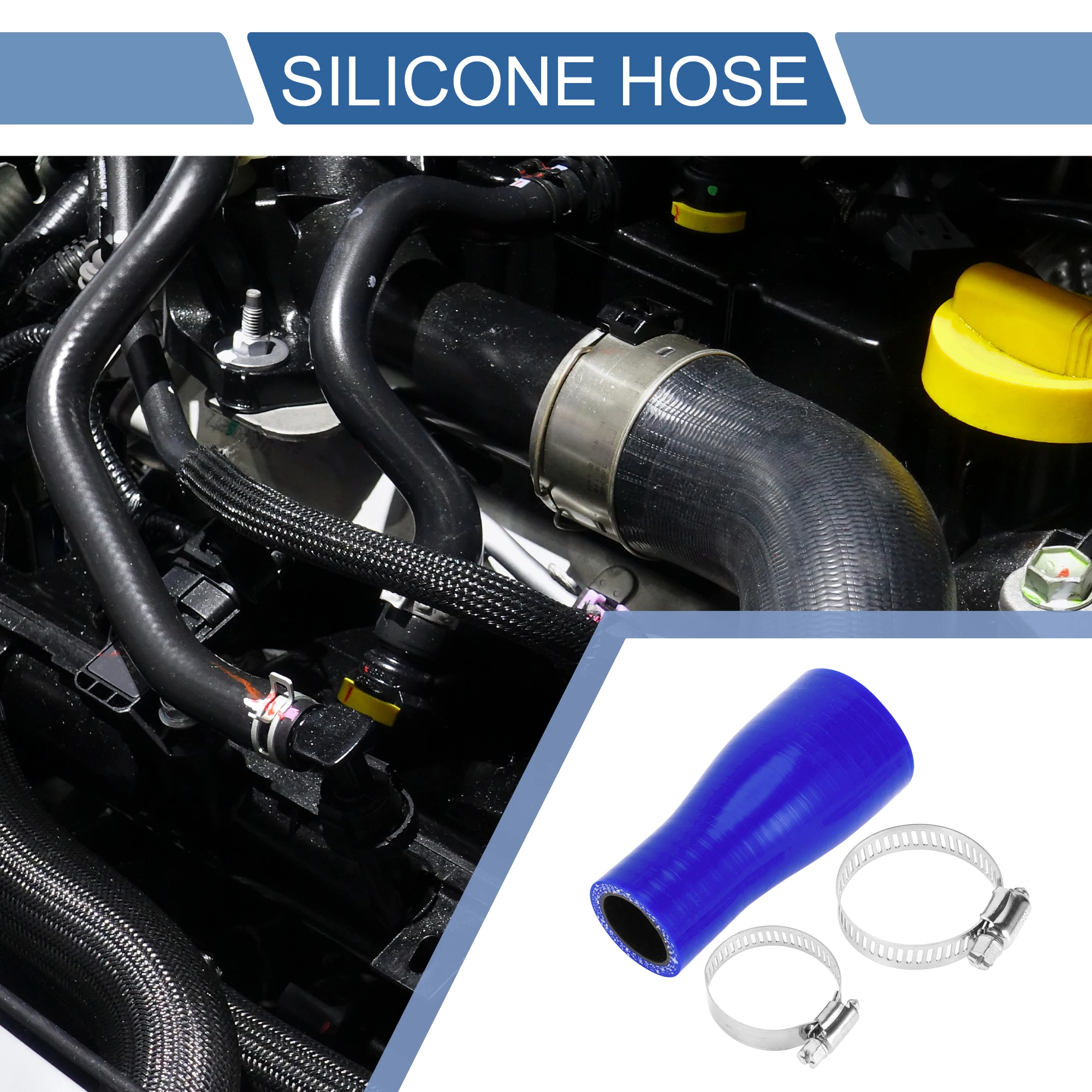 UXCELL 38-19mm 38-25mm 45-32mm 45-35mm 51-38mm 57-51mm 70-51mm ID 100mm Long 0 Degree Car Silicone Coolant Hose w/ Clamps