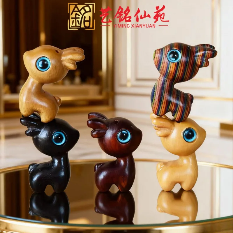 Sandalwood Deer Accessory Black Green Sandalwood Painted Wood Deer Car Hanging Bracelet Pendant Keychain Charm Souvenir Gift