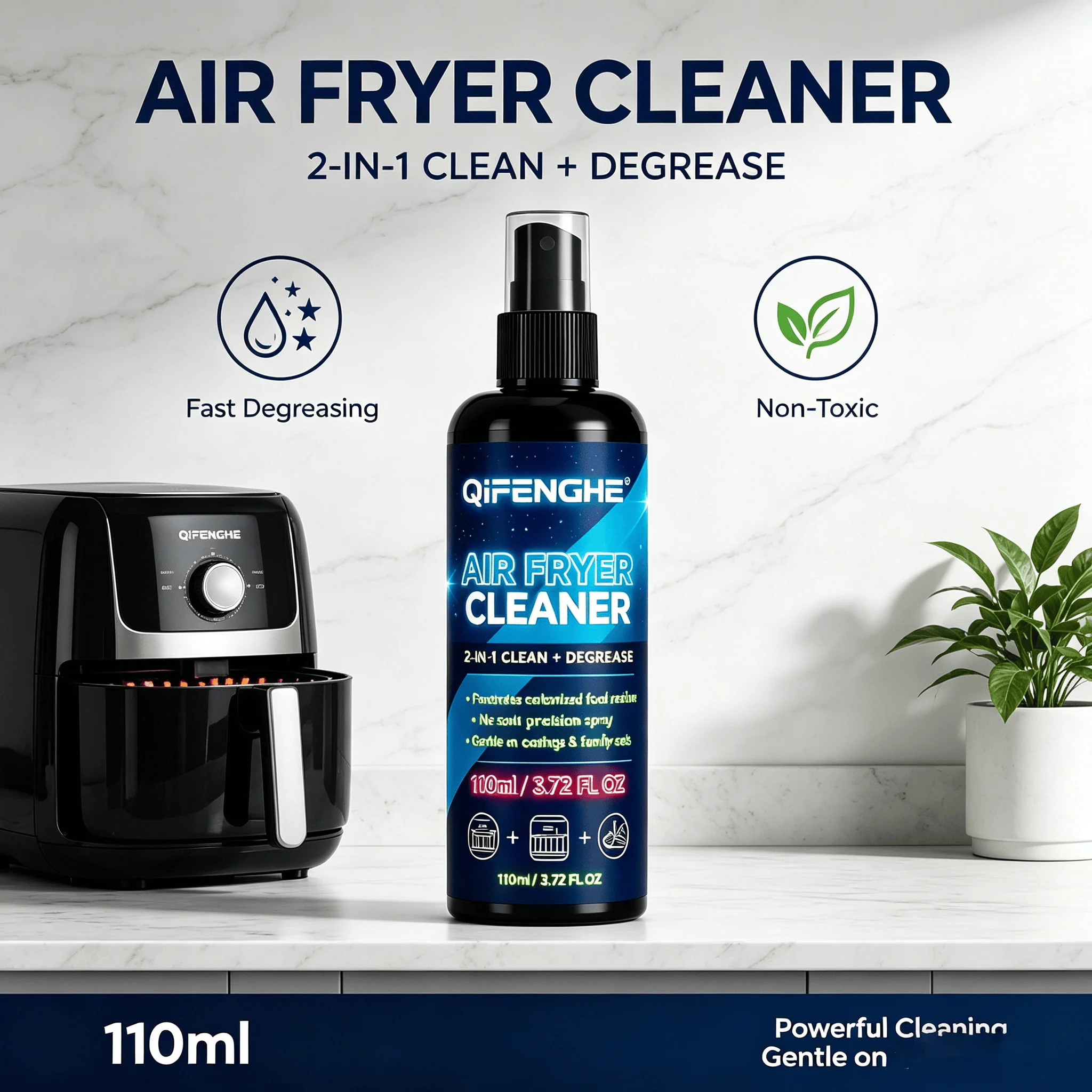110ml 2-in-1 Air Fryer & Car Grease Remover – No-Soak Spray, Safe for Non-Stick & Car Dash, Odor-Free