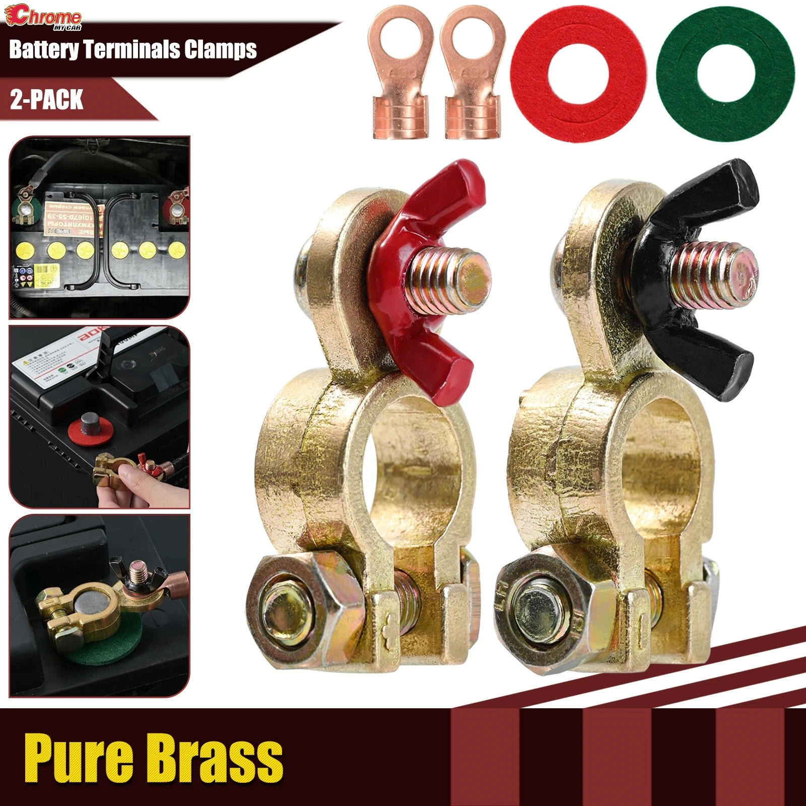 2pcs 12V Solid Brass Auto Truck Battery Terminal Positive & Negative Clamps Connectors For Marine Car Boat Release Disconnect