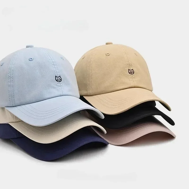 Low Profile Cat Embroidery Baseball Cap, Adjustable Cotton Dad Hat, Breathable Beige Sun Hat for Daily & Outdoor Use view 5