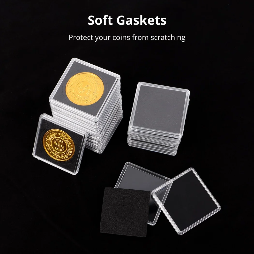 30Pcs Coin Display Holders Transparent Acrylic Coin Snap Holders Coin Holder Case Dollar Display Boxes Mini Square Coin Capsules