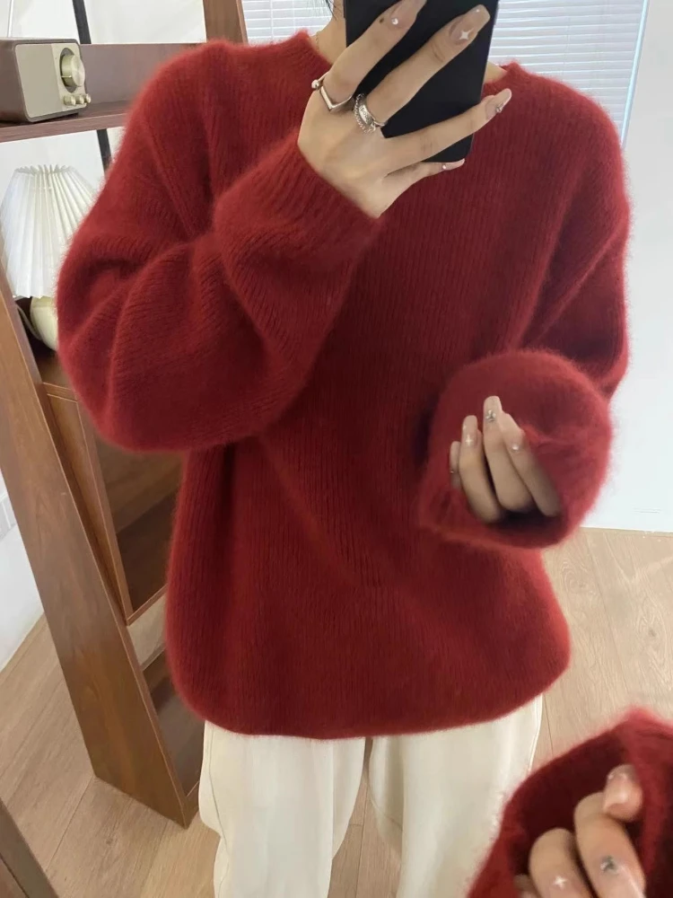 Pullovers Women O-neck Solid Jumpers Sweater French Style Autumn Winter Christmas Comfortable Knitwear Leisure Fashion New Year