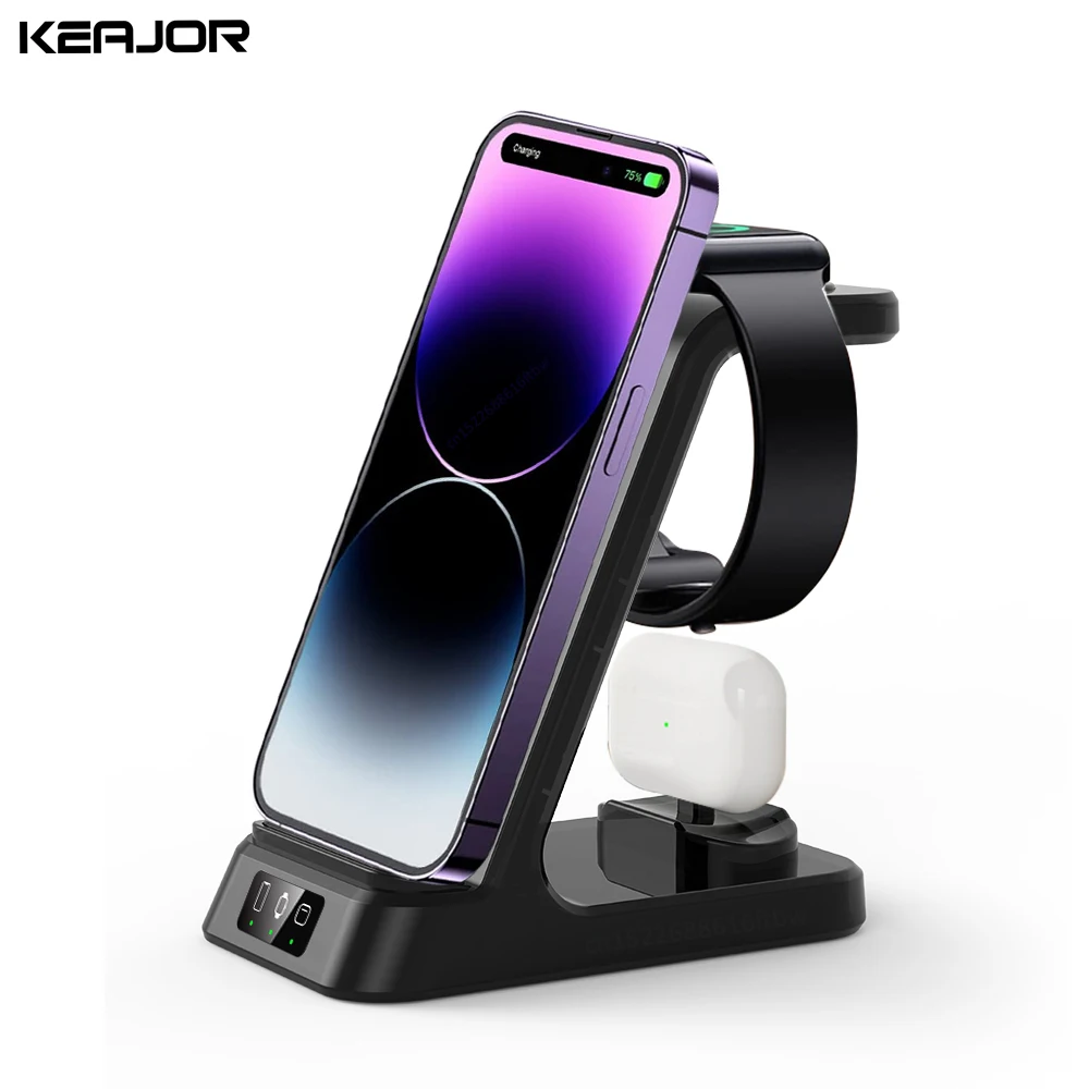 Wireless Charger 3 in 1 For iPhone 15 14 13 Pro Max 15W Qi Fast Charging Dock Station For Apple Watch Series 8 7 Chargers Stand