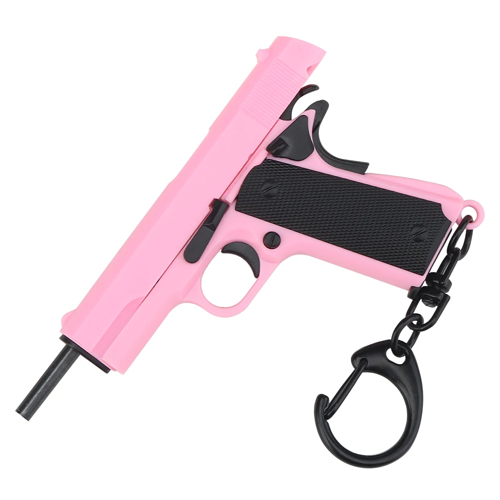 1911-Pink Mini Gun Keychain 1:4 Miniature Gun Shape Pistol Keyring Pendant Ornament Gift for Army Fan Model Collection