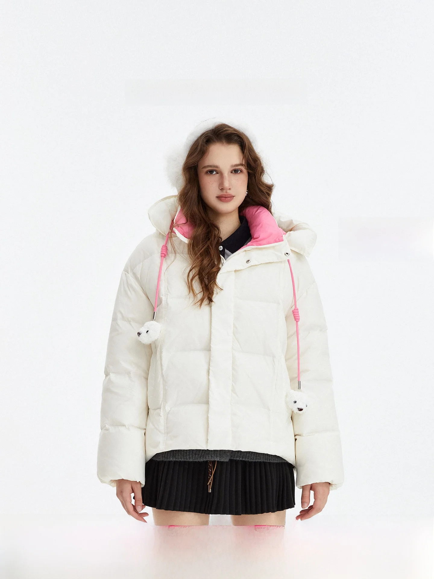 

Noisy Teddy Women's Winter Puffer Jaet Long Sve Hooded Glowing Warm Faionable Straight Cut White Du down Coat
