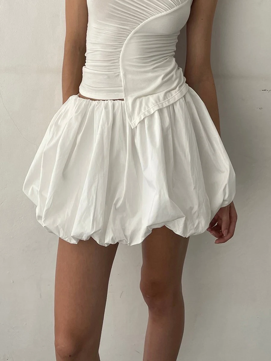 

Women Y2k Bubble Skirt Solid Color Kawaii Ruffle Hem A-line Mini Skirt Summer Flare Puffy Short Skirts Fairy Streetwear