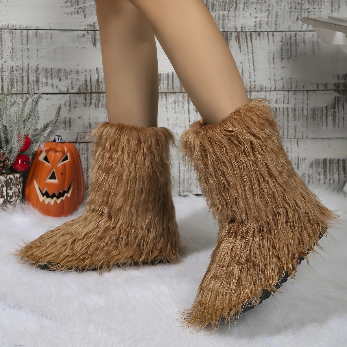 Women's Winter Snow Boots Outdoor Luxury Furry Faux Fox Fur Boots Woman Plush Warm Platform Shoes New Fashion Bottes Big Size