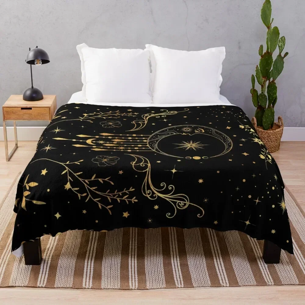 Celestial crescent moon with floral accents and moon phase Throw Blanket Beautifuls decorative Blankets