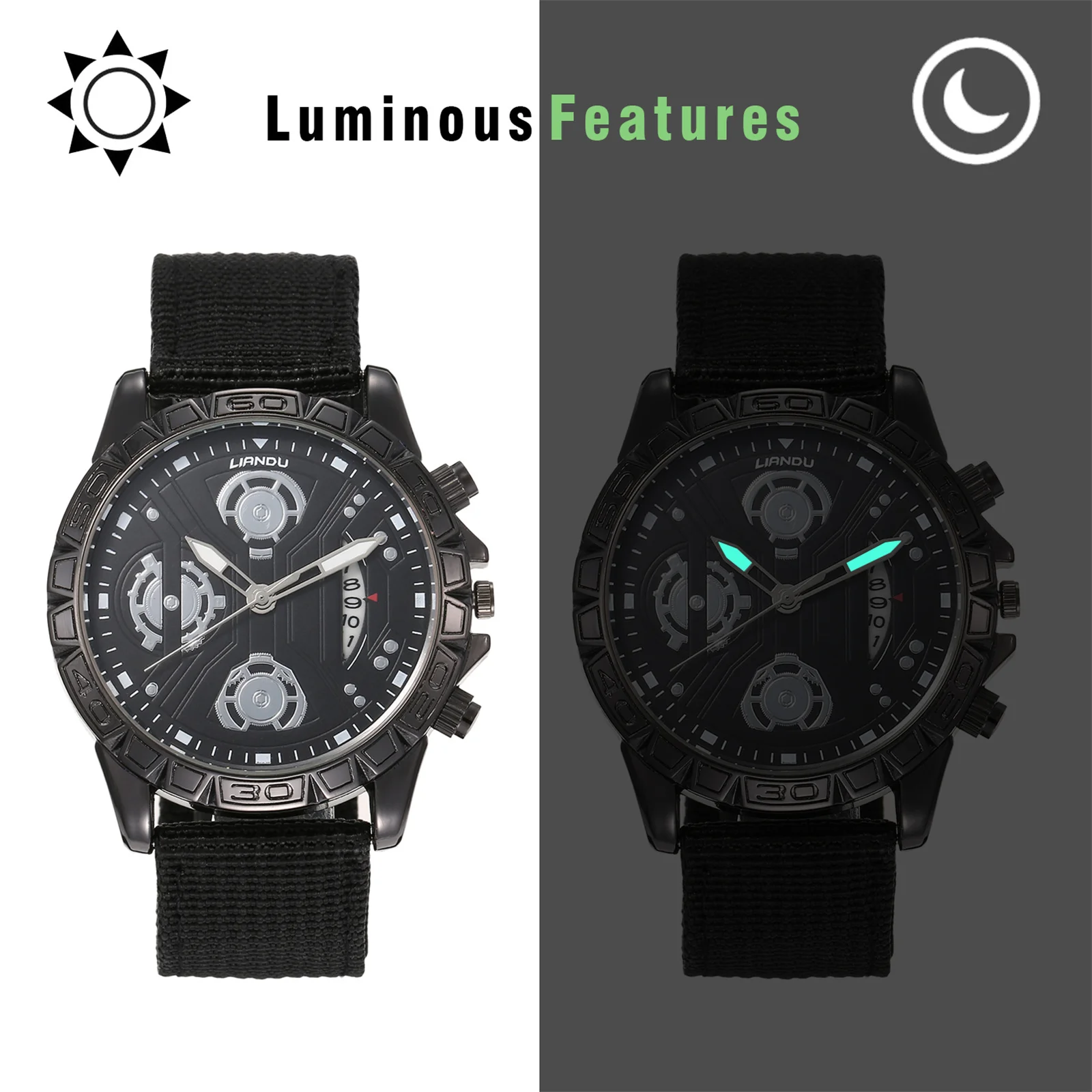 Lancardo Men’s Tactical Military Watch Field Waterproof Date Luminous Watch Hands Large Dial Nylon Braided Youth Sports Watch