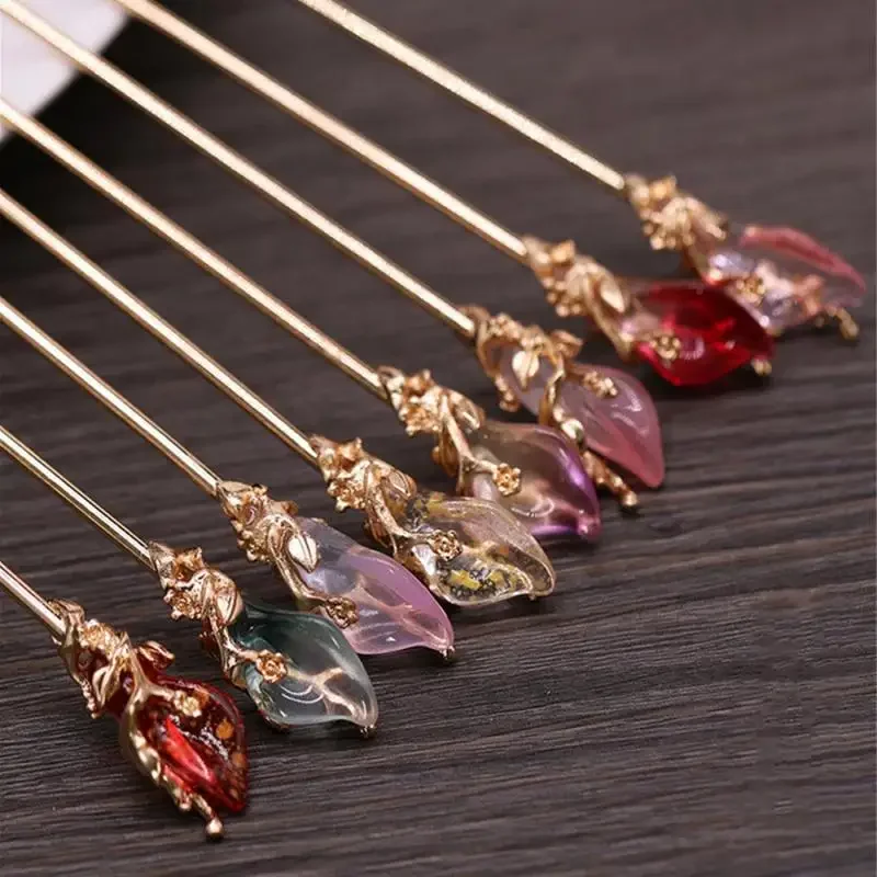 1PCS Vintage Chinese Style Hanfu Hair Chopsticks Hairpin Women Metal Glaze Hair Fork Woman Jewelry Hair Clip Hair Stick