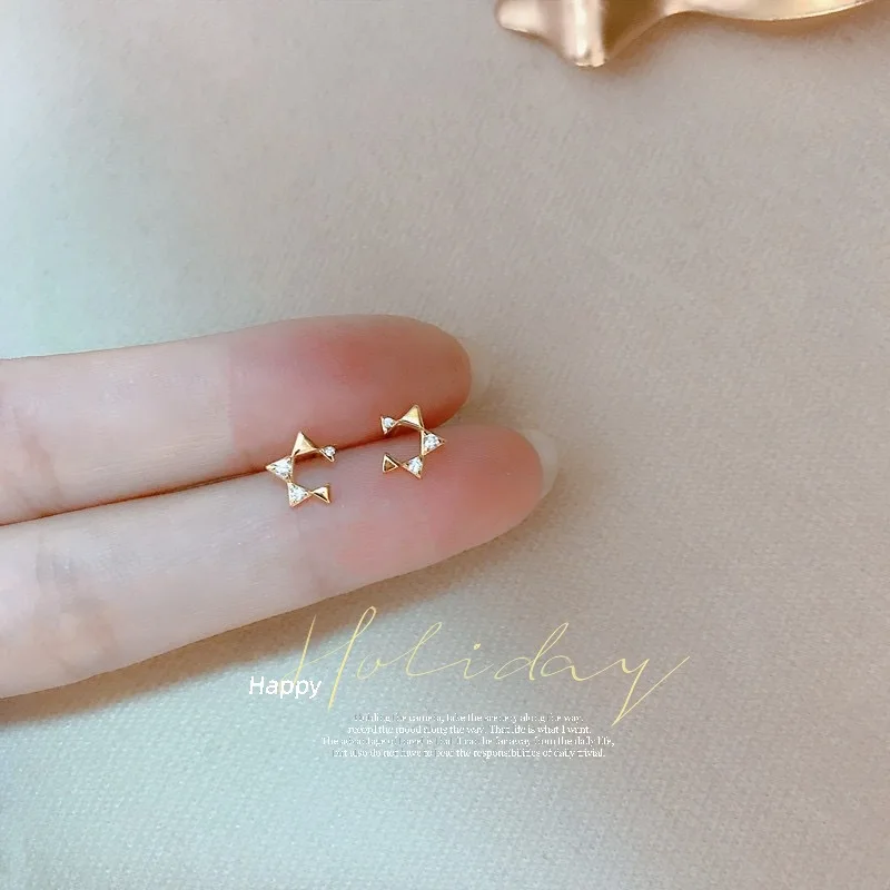 Whole Bodys925Pure silver creative five-pointed star earrings for women, featuring a unique design, minimalist style, and versat